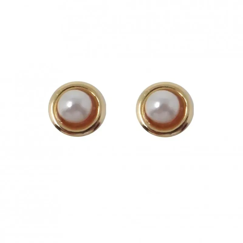 Pendientes oro 18k niña 4.2 mm. perla 2.30 mm. centro bisel liso cier