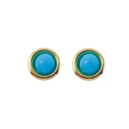 Pendientes oro 18k niña 4.2 mm. piedra turquesa centro 3 mm. bisel li