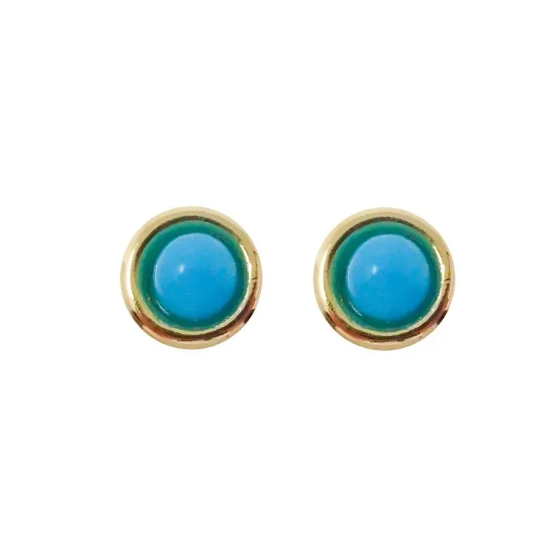 Pendientes oro 18k niña 4.2 mm. piedra turquesa centro 3 mm. bisel li