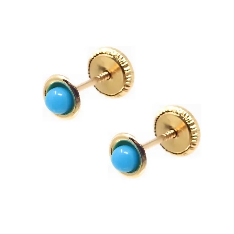 Pendientes oro 18k niña 4.2 mm. piedra turquesa centro 3 mm. bisel li