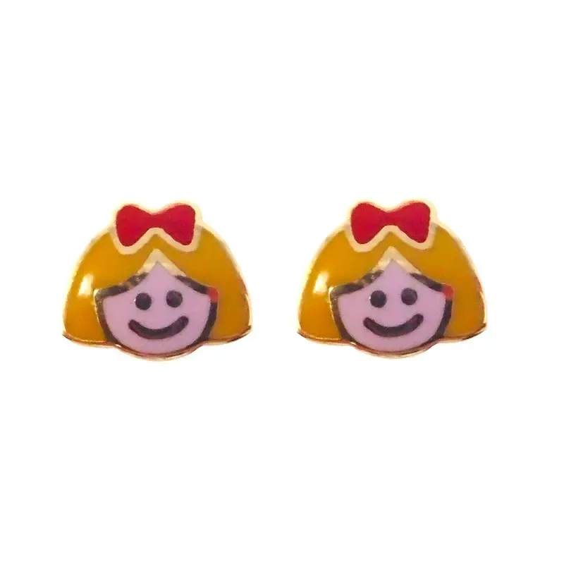 Pendientes oro 18k niña 5.4 mm. forma niña esmaltada color cierre tor