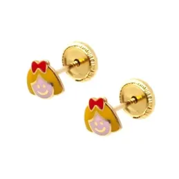 Pendientes oro 18k niña 5.4 mm. forma niña esmaltada color cierre tor