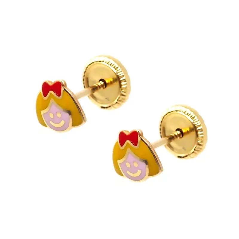 Pendientes oro 18k niña 5.4 mm. forma niña esmaltada color cierre tor