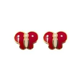 Pendientes oro 18k niña 5.4 mm. forma mariposa color esmaltada cierre