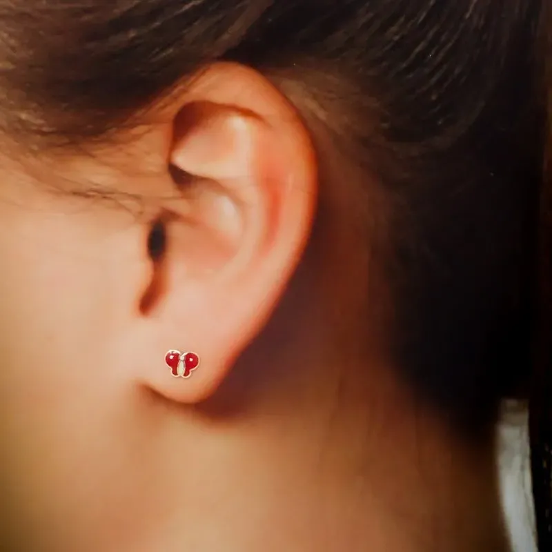 Pendientes oro 18k niña 5.4 mm. forma mariposa color esmaltada cierre