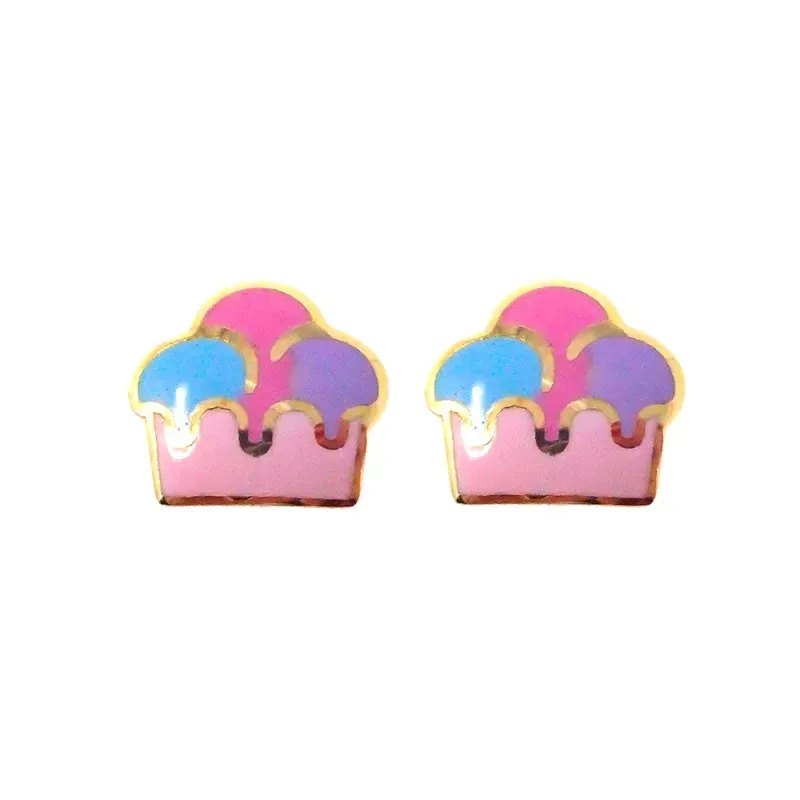 Pendientes oro 18k niña 5.2 mm. forma helado colores esmaltados cierr