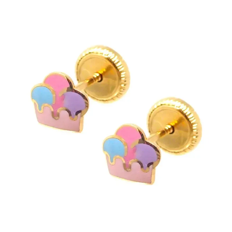 Pendientes oro 18k niña 5.2 mm. forma helado colores esmaltados cierr