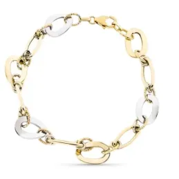 Pulsera oro bicolor 9k mujer 20.5 cm. hueca eslabones combinados form