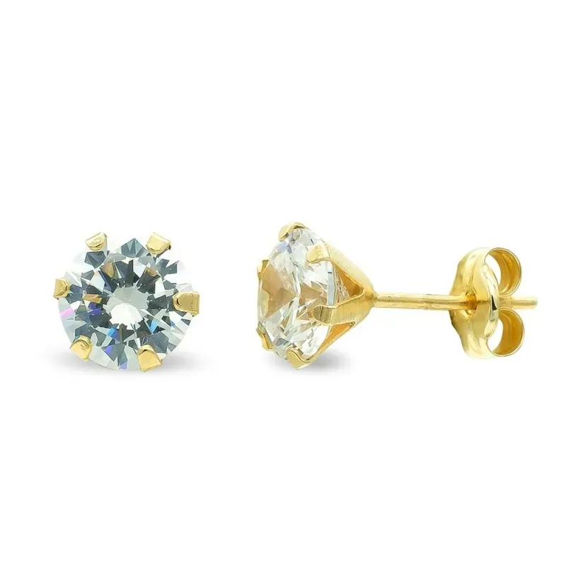 Pendientes oro 9k niña 6 mm. circonita seis garras cierre presión