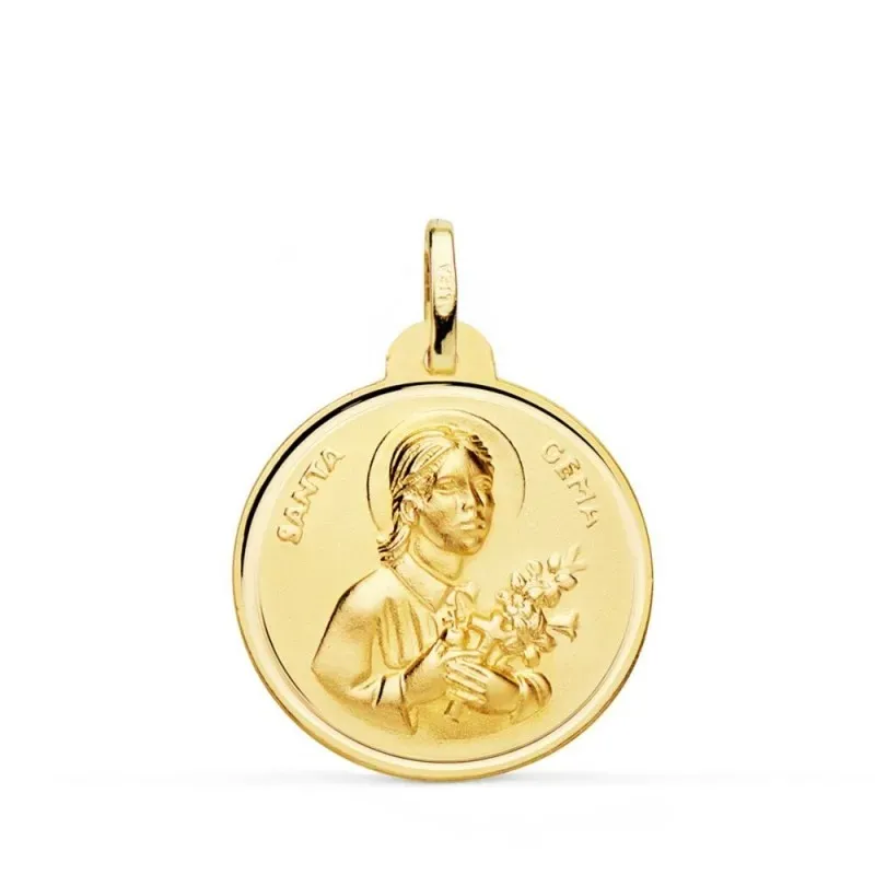 Santa Gema medalla oro 18k unisex 22 mm. bisel liso