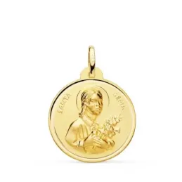 Santa Gema medalla oro 18k unisex 22 mm. bisel liso