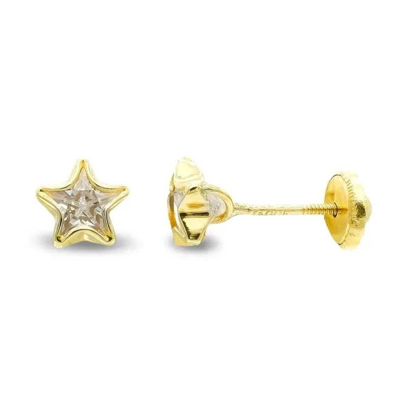 Pendientes oro 9k mujer forma estrella circonita tornillo