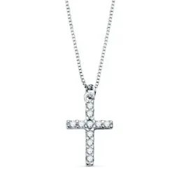 Gargantilla oro blanco 18k mujer 45 cm. cruz colgante 11 diamantes 0.