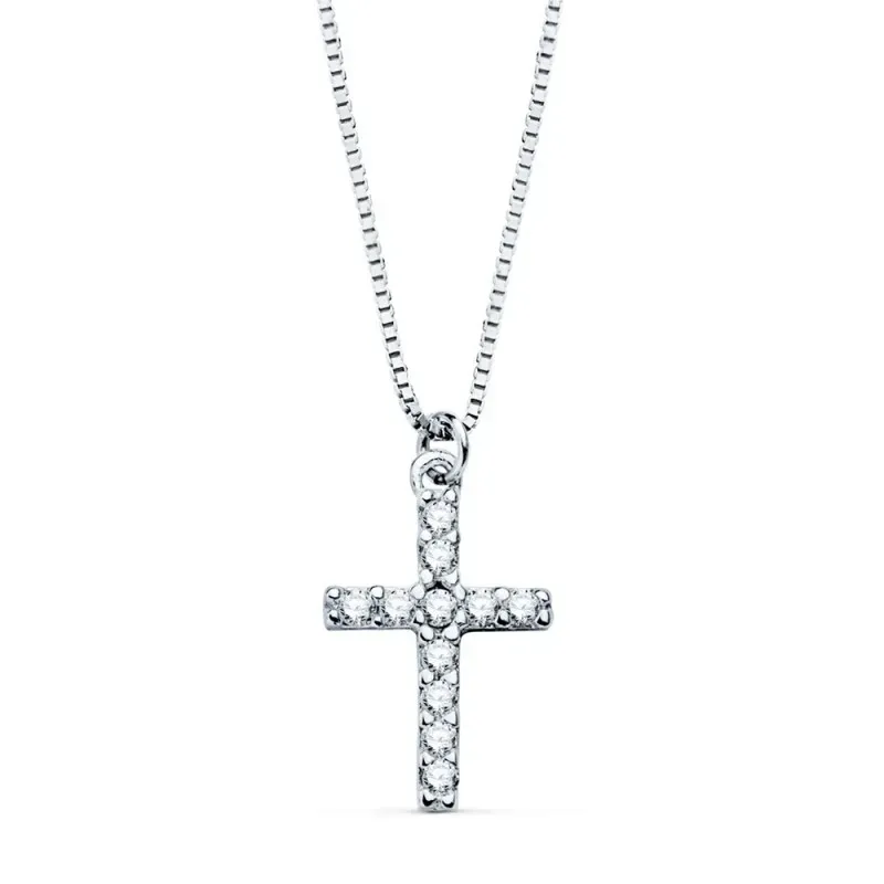 Gargantilla oro blanco 18k mujer 45 cm. cruz colgante 11 diamantes 0.