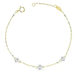 Pulsera oro bicolor 18k mujer 17 cm. chatón tres rombos diamantes 0.0