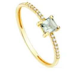 Sortija oro 18k mujer 14 diamantes 0.07ct. combinados aguamarina cent