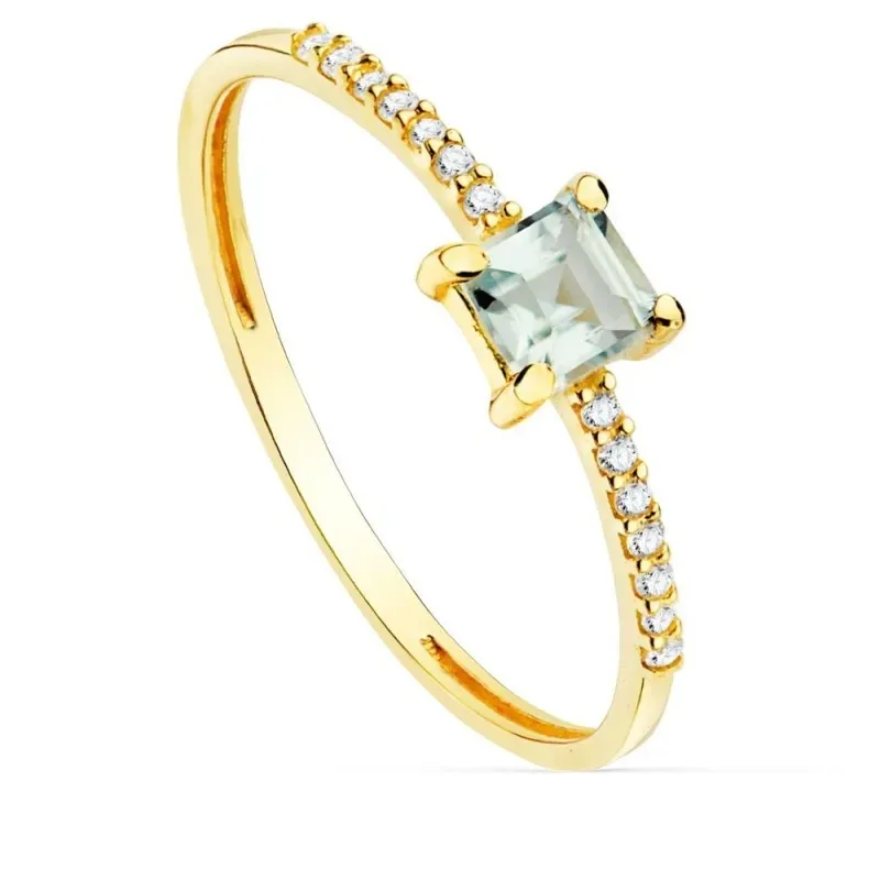 Sortija oro 18k mujer 14 diamantes 0.07ct. combinados aguamarina cent