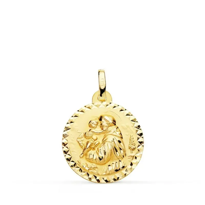 San Antonio medalla oro 18k unisex 18 mm. borde cruzado tallado