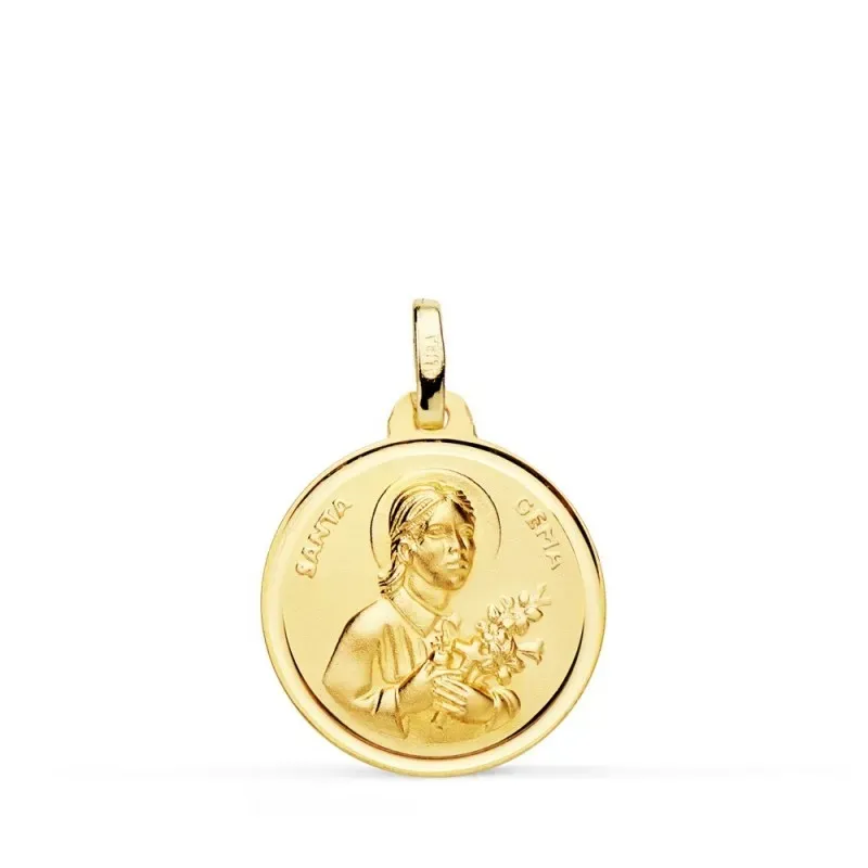 Santa Gema medalla oro 18k unisex 18 mm. bisel liso