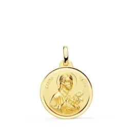 Santa Gema medalla oro 18k unisex 18 mm. bisel liso