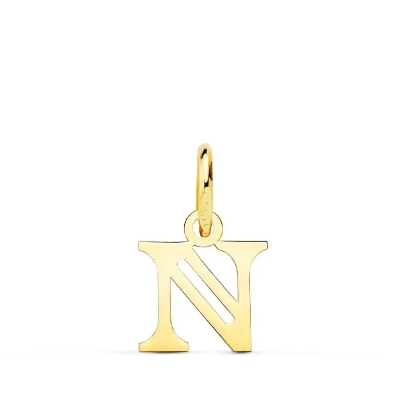 Colgante oro 18k letra N mayúscula 11mm. doble tira calada lisa
