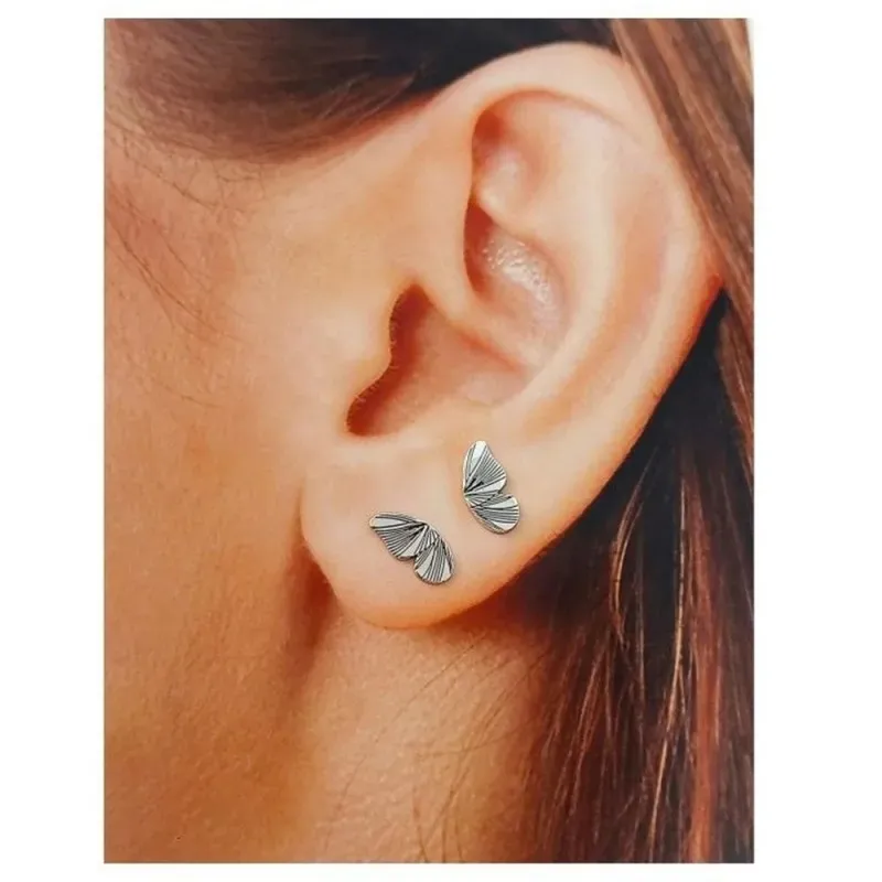 Pendientes plata Ley 925m mujer 11 mm. ala mariposa detalles oxidados