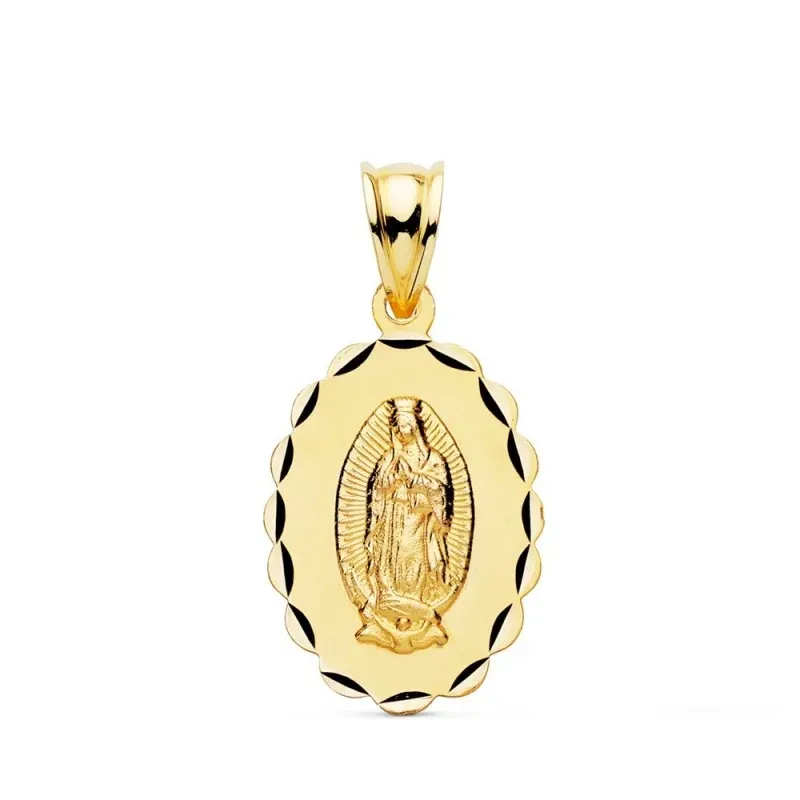 Virgen de Guadalupe Medalla Oro 18k unisex 21 mm. ovalada tallada bor