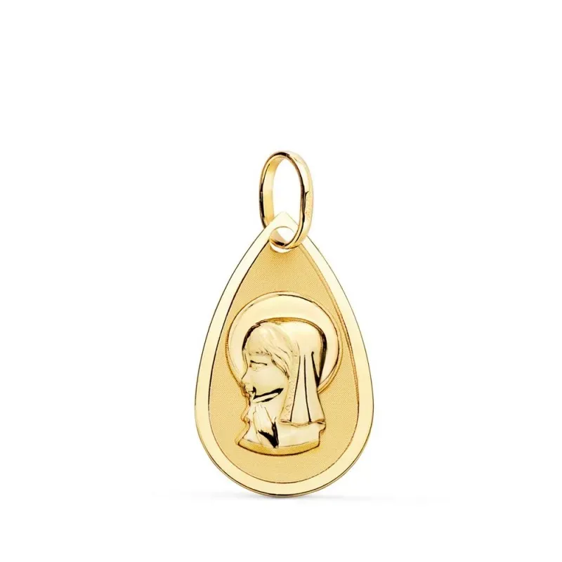 Virgen Niña Primera Comunión Medalla Oro 18k niña 19 mm. forma gota.