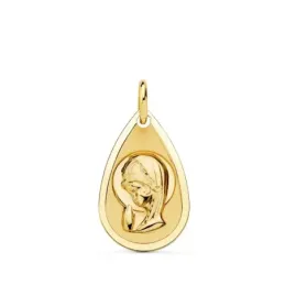 Virgen Niña Primera Comunión Medalla Oro 18k niña 19 mm. gota tallada