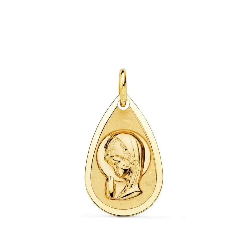 Virgen Niña Primera Comunión Medalla Oro 18k niña 19 mm. gota tallada