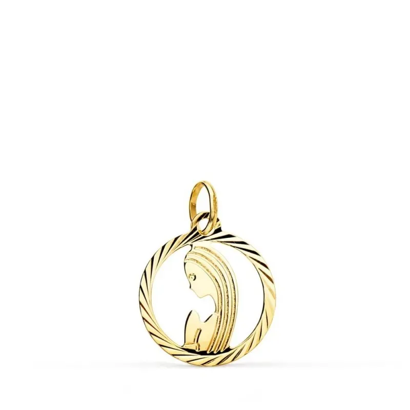 Virgen Niña Medalla Oro 9k calada 14 mm. borde hélice