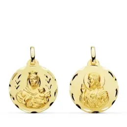 Corazón de Jesús Virgen del Carmen Medalla Escapulario Oro 9k unisex
