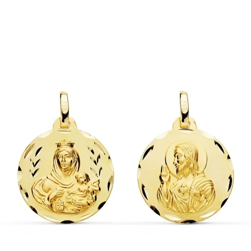 Corazón de Jesús Virgen del Carmen Medalla Escapulario Oro 9k unisex
