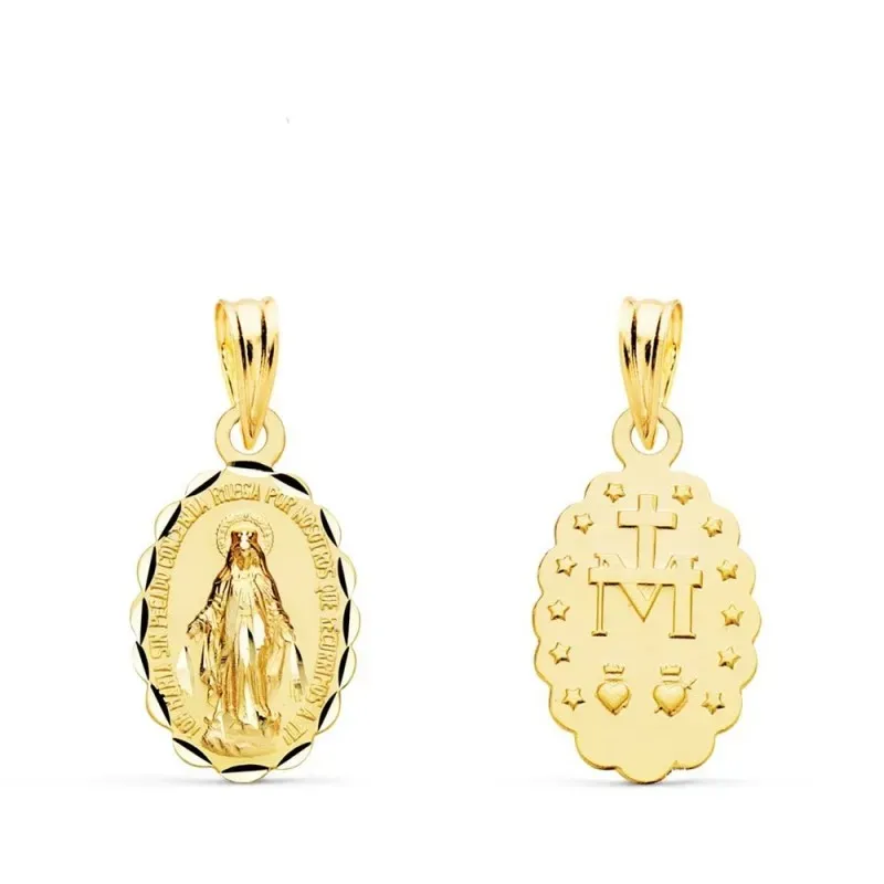Virgen Milagrosa Medalla Oro 9k unisex 15 mm. ovalada detalle trasera