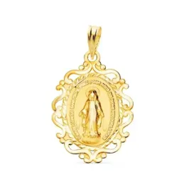 Virgen Milagrosa Medalla Oro 9k unisex 23 mm. detalles calados formas
