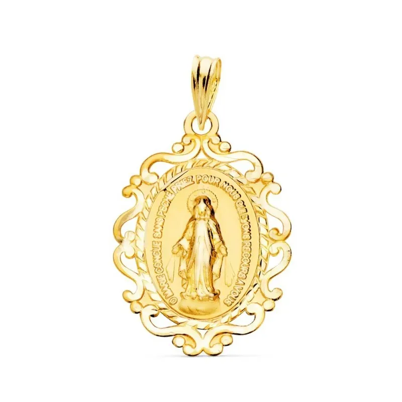 Virgen Milagrosa Medalla Oro 9k unisex 23 mm. detalles calados formas