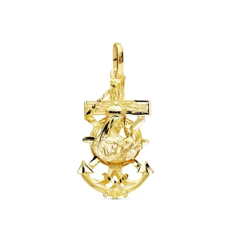 Virgen del Carmen Colgante Oro 9k unisex 27 mm. Cruz Marinera ancla
