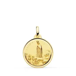 Virgen de Fátima Medalla Oro 9k unisex 18 mm. bisel liso. Grabación i
