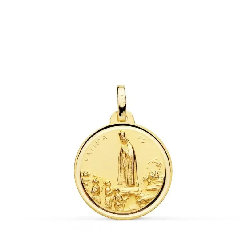 Virgen de Fátima Medalla Oro 9k unisex 18 mm. bisel liso. Grabación i