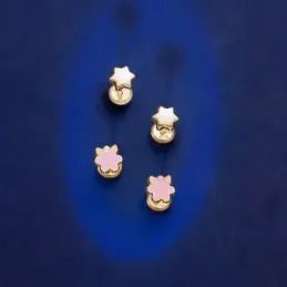 Pendientes Oro 18k niña 6.5 mm. forma flor esmaltada color rosa detal