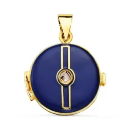 Guardapelo Colgante Oro 18k mujer 21 mm. esmaltado azul circonita cen