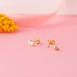 Pendientes Oro 18k niña 6 mm. forma mariposa esmaltados color blanco