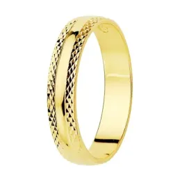 Alianza oro 18k centro brillo bordes tallados 4mm. unisex