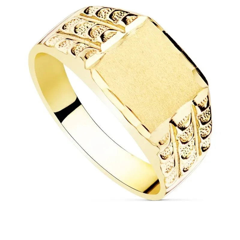 Sello oro 18k hombre macizo detalles laterales tallados cabeza rectan