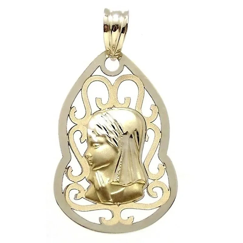 Medalla colgante oro 9k Virgen Niña 27x18 lágrima [6737]