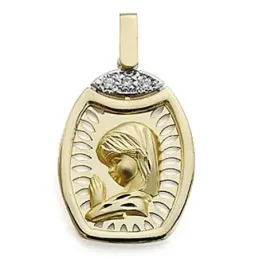Medalla oro 9k Virgen Niña 24x16 circonitas [7075]