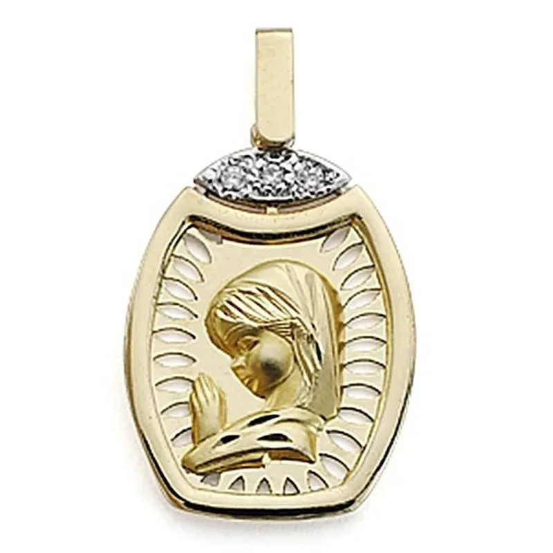 Medalla oro 9k Virgen Niña 24x16 circonitas [7075]