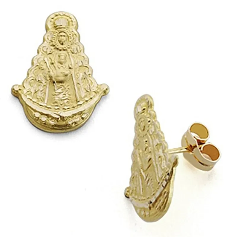 Pendientes oro 18k Virgen del Rocío silueta 17mm. presión [7087]
