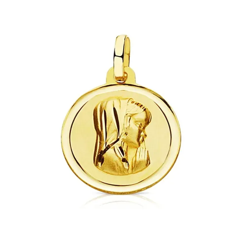 Medalla oro 18k Virgen Niña 16mm. bisel [7570]