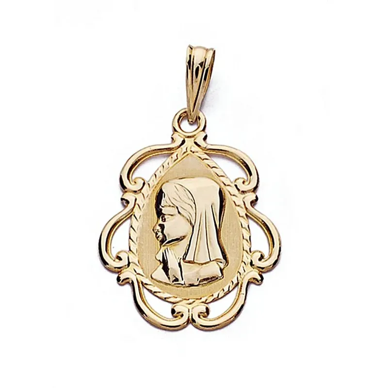 Medalla oro 18k Virgen Niña 22mm. lágrima [8996]